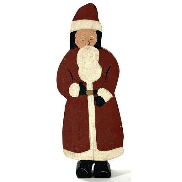Handmade Other - Handmade Folk Art Wooden Santa Figurine – Rustic Painted Christmas Decor 6”